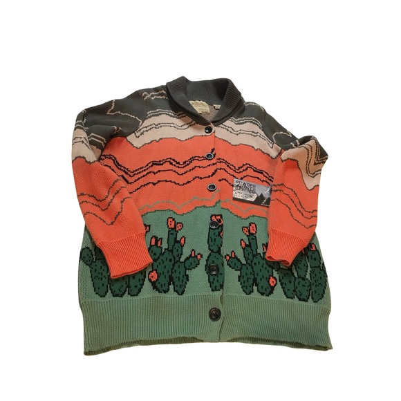 Powder River Outfitters Southwestern Desert Cactus Collar Cardigan Sweater L - Picture 2 of 16